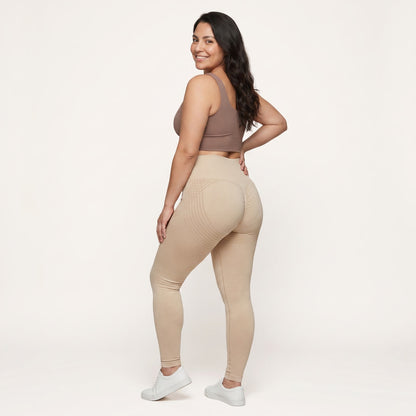 Calzas 3D Lissensa color Beige, vista trasera con el tejido 3D en relieve