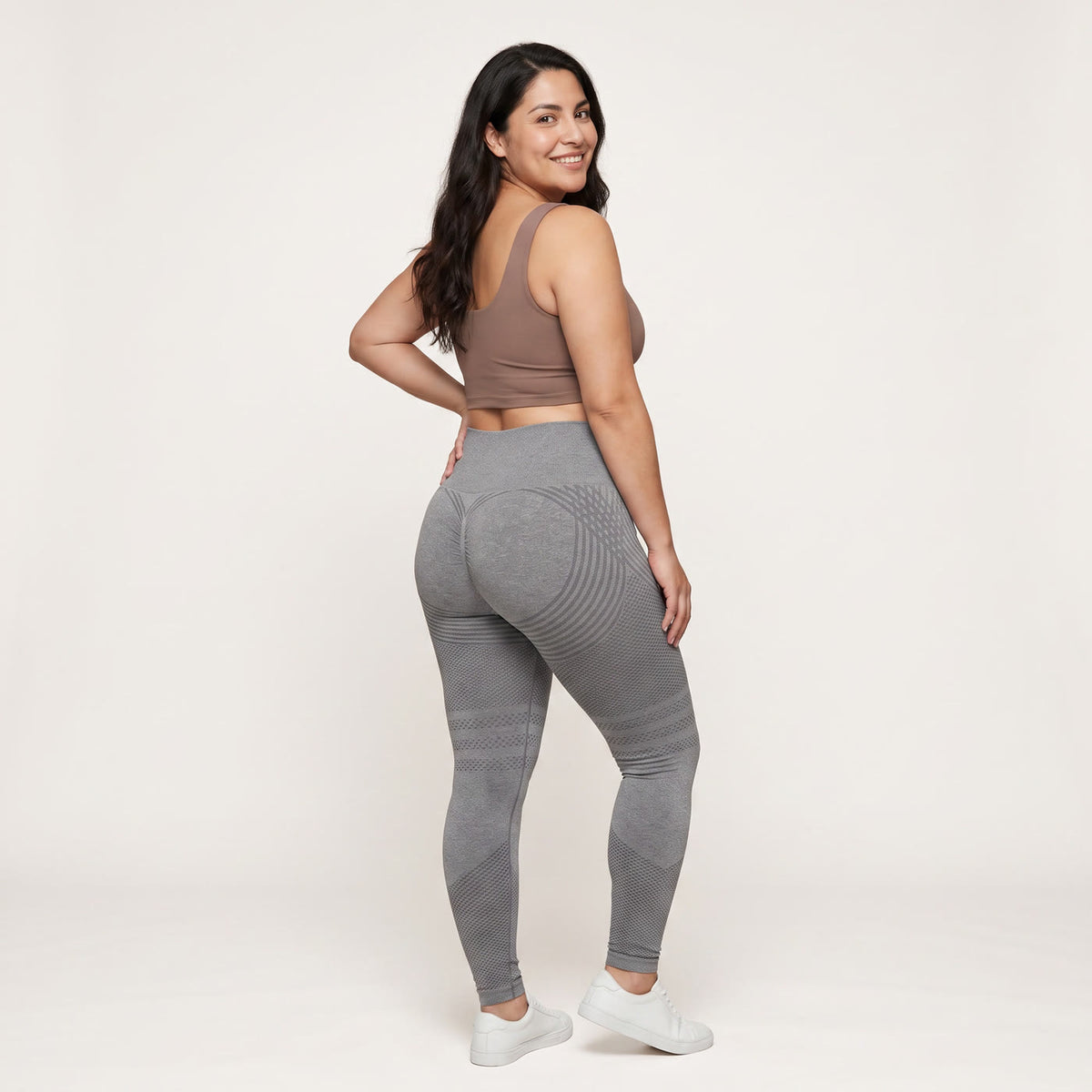 Calzas 3D Lissensa color Gris, vista trasera con el tejido 3D en relieve